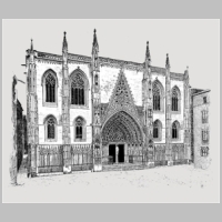 Barcelona, catedral, photo The facade in year 1850 by Jenaro Pérez Villaamil, published in the work España artística y monumental, Wikipedia.jpg